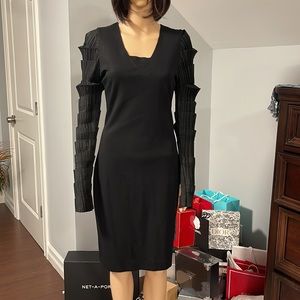 Kimberly Ovitz  layered sleeves black cocktail dress